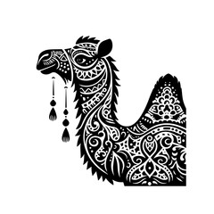 Detailed camel illustration isolated on white background with tribal patterns
