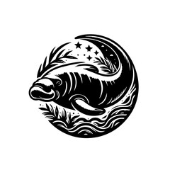 Manatee illustration isolated on white background, a gentle giant of the sea