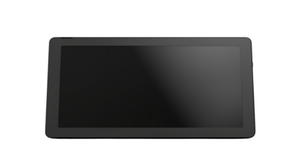 Sleek modern tablet device with blank dark screen, perfect for tech presentations and digital concepts.