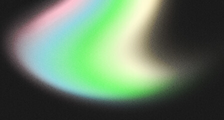 Grainy gradient blends soft pastel hues of pink, blue, green, and cream with a dark background