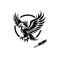 Illustration of a powerful eagle with a pen isolated on white background