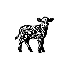 Stylized calf illustration isolated on white background with decorative patterns