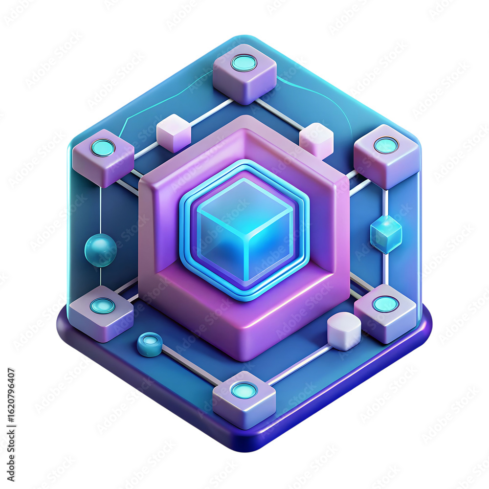 Poster 3d icon of a cube network isolated on transparent background