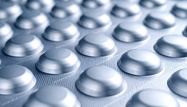 Close up abstract pattern of metallic silver domes with textured background creating a futuristic and industrial feel - Powered by Adobe