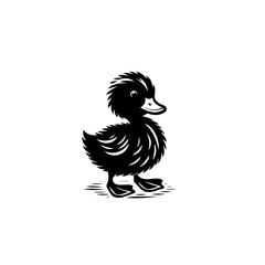 Illustration of a cute duckling isolated on white background, walking happily