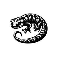 Illustration of a salamander with a curled tail isolated on white background