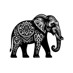 An elephant with decorative patterns isolated on white background