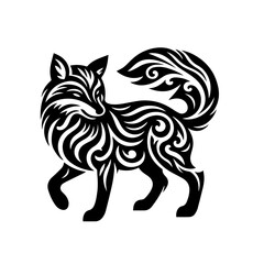 Stylized fox with tribal patterns isolated on white background