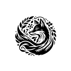 Illustration of a fox with floral elements isolated on white background