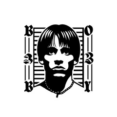 Stylized portrait of a man with dark hair isolated on white background