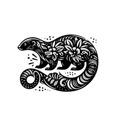 Ornate mink with floral pattern isolated on white background