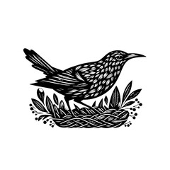 Charming bird resting peacefully in its nest isolated on white background