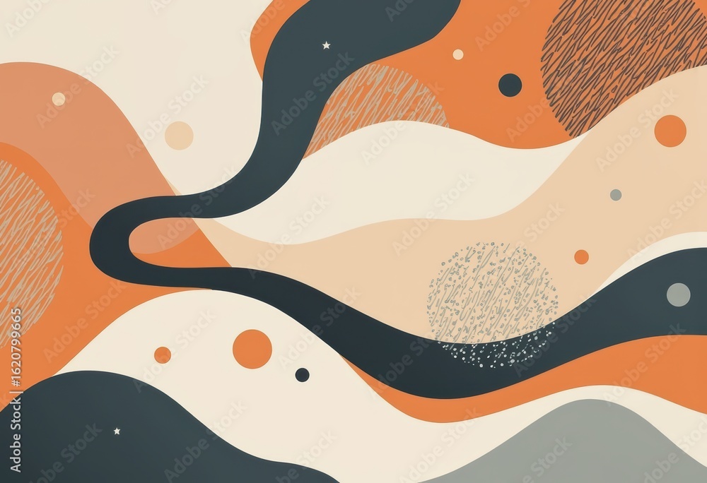 Poster abstract illustration featuring synchronized patterns in warm tones