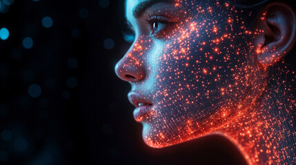 Face Illuminated by Colorful Lights in a Captivating Artistic Display at Night