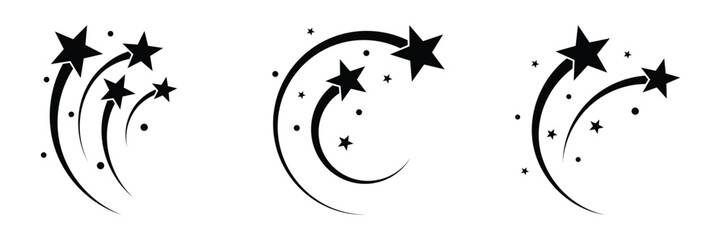 Set of Shooting Star icon collection. Star, Rising star, falling star symbol.