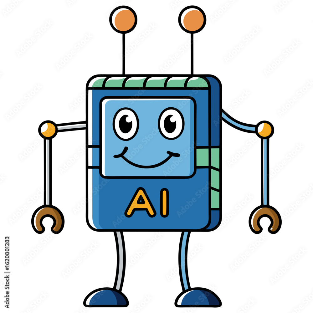 Poster AI Sensor Node Cartoon Vector Icon – Clean Design on White Background