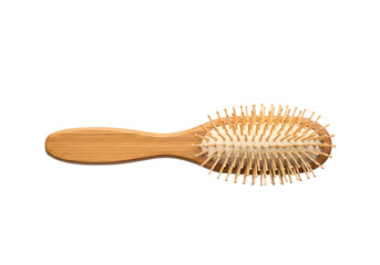 Oval-shaped wooden hairbrush with natural bristles.
