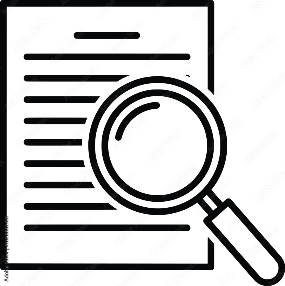 Poster vector illustration of a document with a magnifying glass representing research analysis and investi