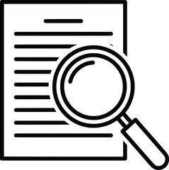 Vector illustration of a document with a magnifying glass representing research analysis and investigation of information and data