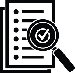 Vector illustration of a checklist with a magnifying glass inspecting a document for verification and confirmation of approval