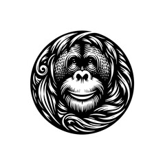 Illustration of an orangutan head isolated on white background © MD