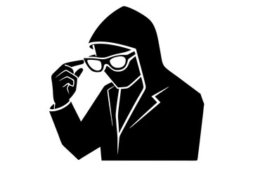 Secret Agent Hacker in Hoodie Adjusting Glasses