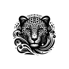 Leopard head with decorative elements isolated on white background
