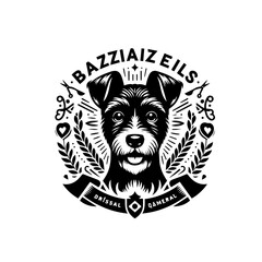 Dog portrait illustration with decorative elements isolated on white background