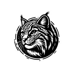 Detailed bobcat head illustration isolated on white background