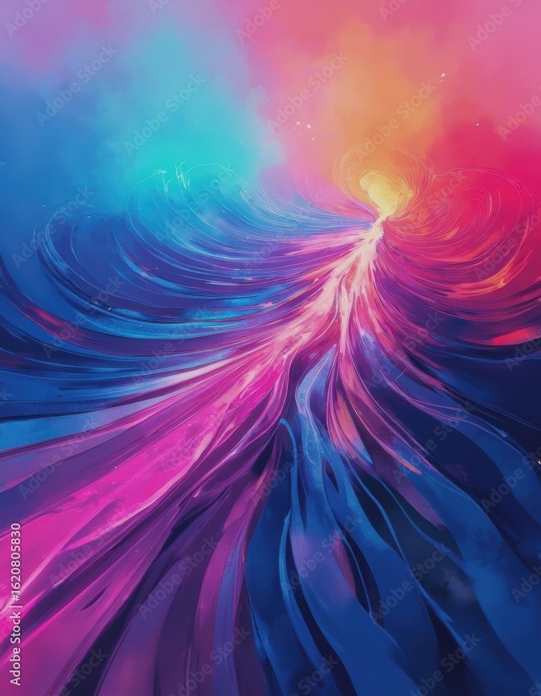 Poster abstract migration illustration with vibrant movement flow patterns