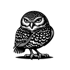 Illustration of an owl isolated on white background, standing with a stern look