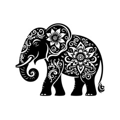 Ornate elephant with floral patterns isolated on white background