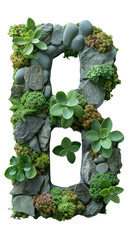 Succulent Plants and Stones Forming Letter B on White Background . Transparent PNG. for Eco Typography Design