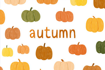 Illustrated fall lettering with pumpkins. Autumn background with the inscription “fall”. Change of season, beginning of fall, fall sales.