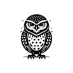 Stylized owl with a serious expression isolated on white background