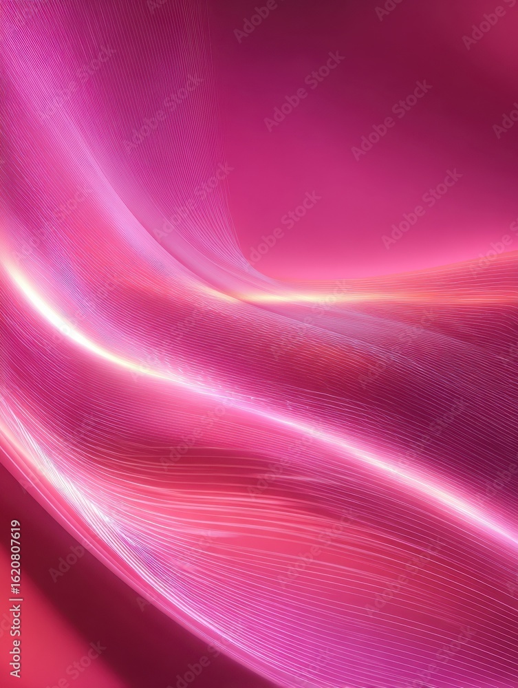 Poster abstract pink gradient textured background with dynamic, glowing light rays and bright waves and lin