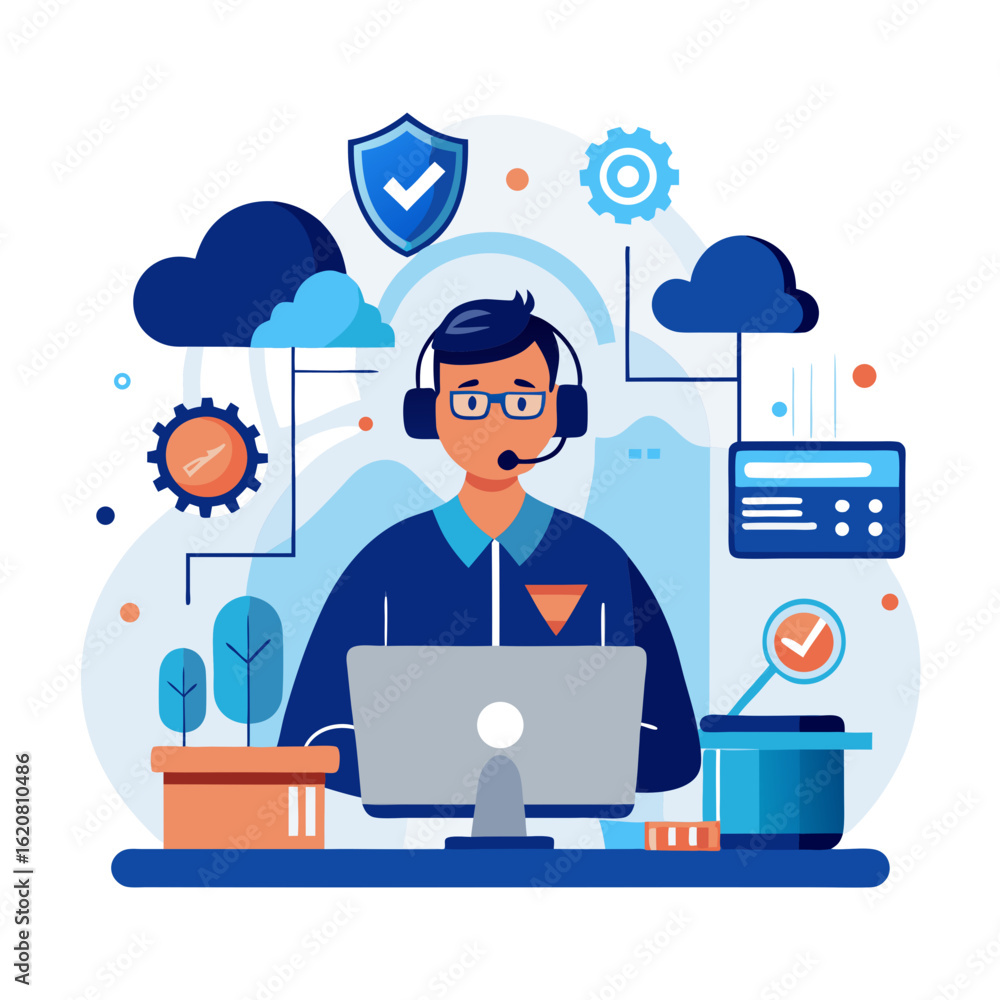 Poster customer support representative utilizing technology for secure and efficient service delivery