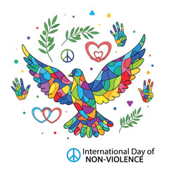 Obraz premium Colorful cartoon vector illustration of an abstract bird with wings, heart, and flowers