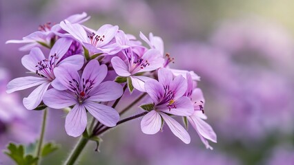 Obraz premium Delicate Light Purple Blooms Displaying Intricate Details with Soft Bokeh Background, Perfect for Floral Arrangements and Nature-Inspired Projects.