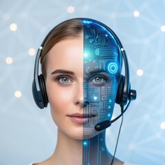 Human and ai face merged representing the future of customer service and technology