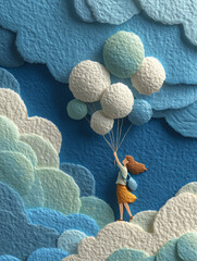 Teenager holding colorful balloons against blue sky and clouds for International Day for the Total Elimination of Nuclear Weapons  