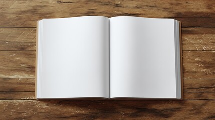 Open White Journal with Empty Pages on Wooden Desk and Realistic Paper Texture
