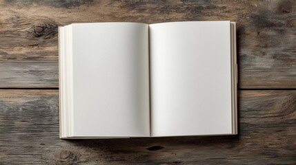 Open White Journal with Empty Pages on Wooden Desk and Realistic Paper Texture