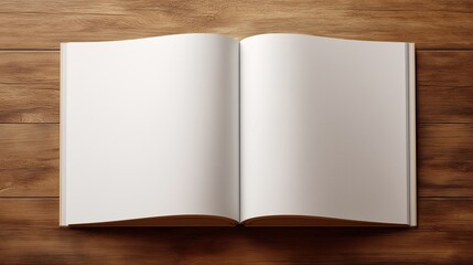 Open White Journal with Empty Pages on Wooden Desk and Realistic Paper Texture