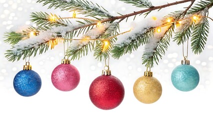 Christmas decorations with tree branches and baubles. AI GENERATED.
