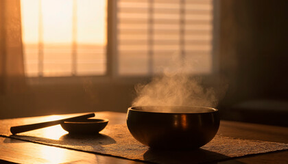  Hot bowl of soup with warm atmosphere