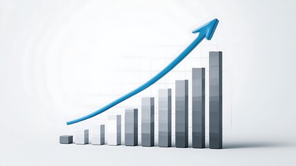 Blue arrow graph shows upward trend of financial growth and success