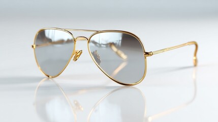 Stylish Aviator Sunglasses Isolated on White Background – Floating Presentation with Light Reflection and Minimal Shadows