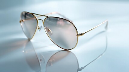 Stylish Aviator Sunglasses Isolated on White Background – Floating Presentation with Light Reflection and Minimal Shadows