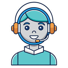 2D Vector Cartoon AI Virtual Assistant Avatar – Friendly Tech with Headphones, Colorful Flat Design